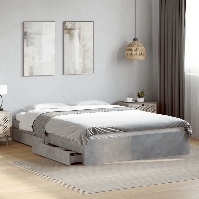 Cadre de lit avec tiroirs sans matelas gris bton 150x200 cm