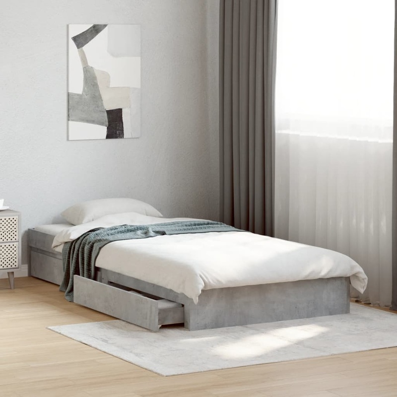 Cadre de lit avec tiroirs sans matelas gris bton 90x200 cm