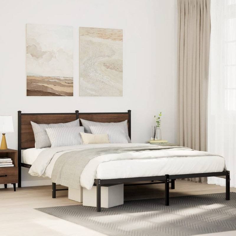 Cadre de lit en mtal sans matelas chne fum 150x200 cm