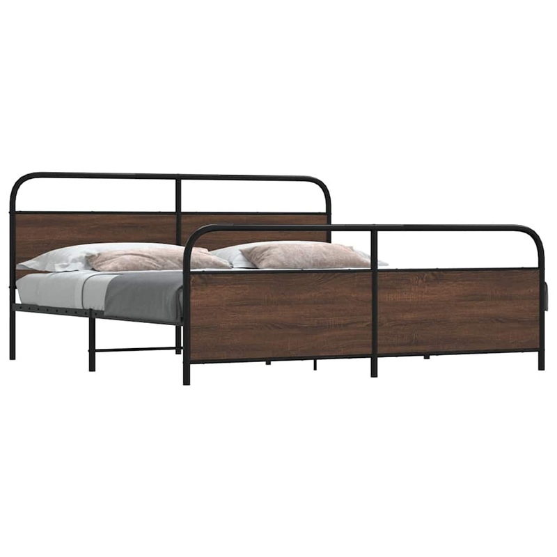 Cadre de lit en mtal sans matelas chne marron 183x213 cm