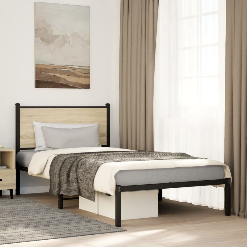 Cadre de lit en mtal sans matelas chne sonoma 100x190 cm