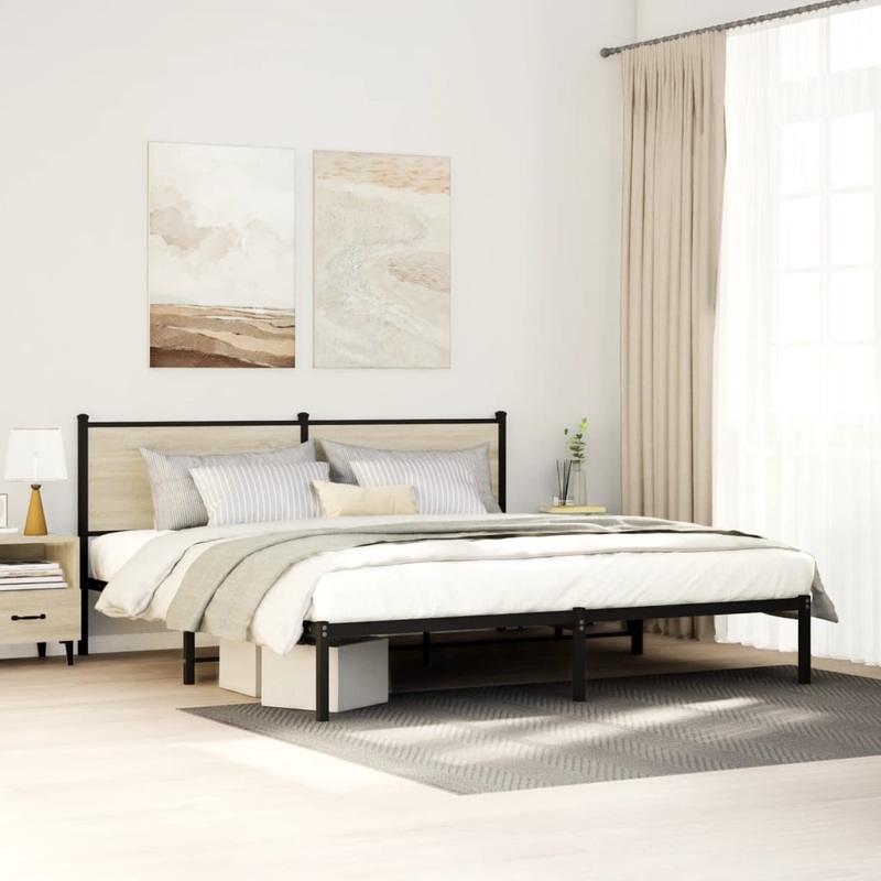 Cadre de lit en mtal sans matelas chne sonoma 160x200 cm