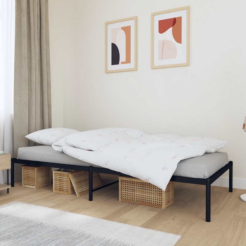 Cadre de lit mtal sans matelas noir 100x190 cm