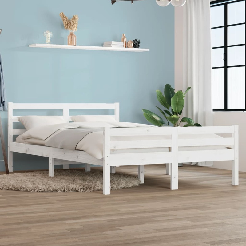 Cadre de lit sans matelas blanc bois massif 135x190 cm