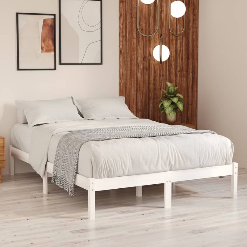 Cadre de lit sans matelas blanc bois massif 200x200 cm
