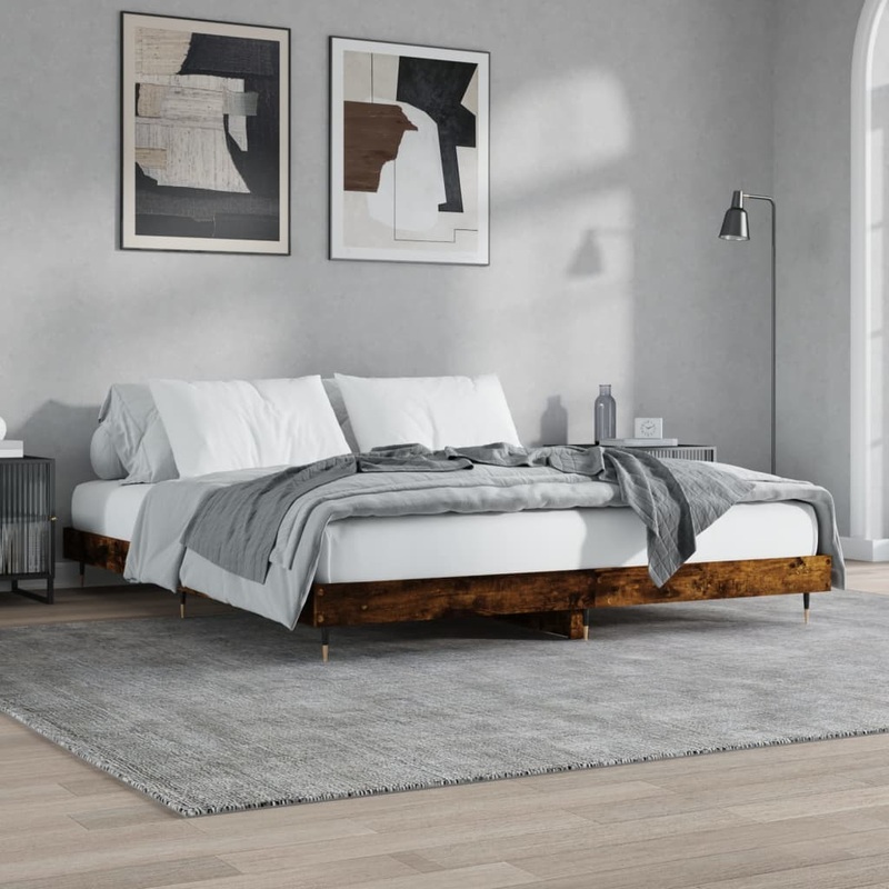 Cadre de lit sans matelas chne fum 120x200 cm bois ingnierie