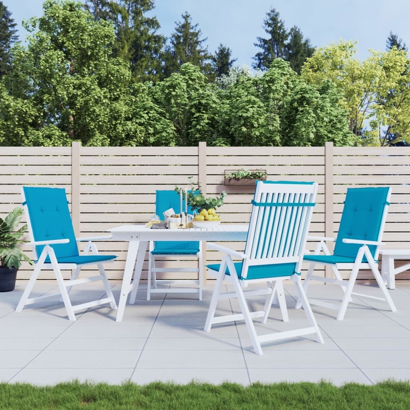 Coussins de chaise de jardin  dossier haut lot de 4 bleu tissu