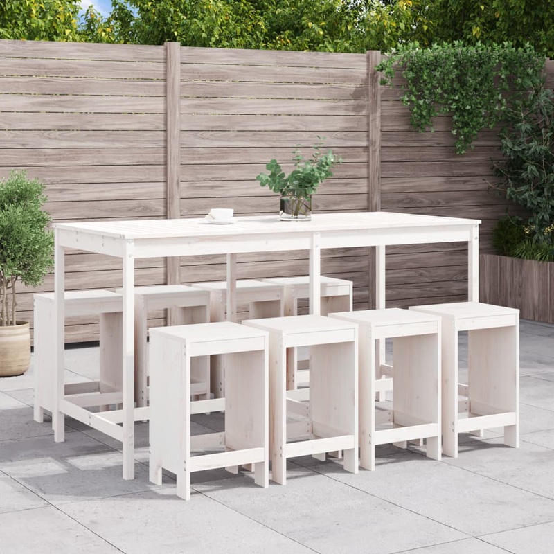 Ensemble de bar de jardin 9 pcs blanc bois de pin massif