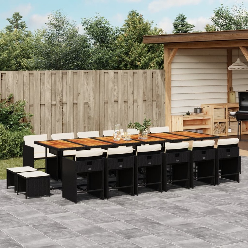 Ensemble  manger de jardin 17 pcs coussins noir rsine tresse