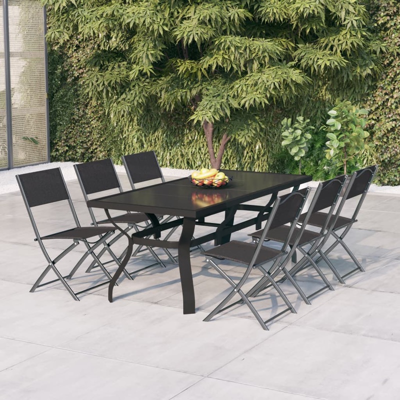 Ensemble  manger de jardin 7 pcs Gris et noir
