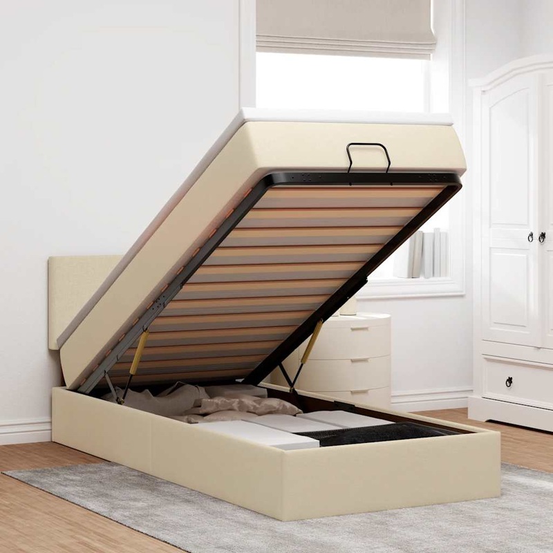 Lit ottoman avec matelas crme 100x200 cm tissu