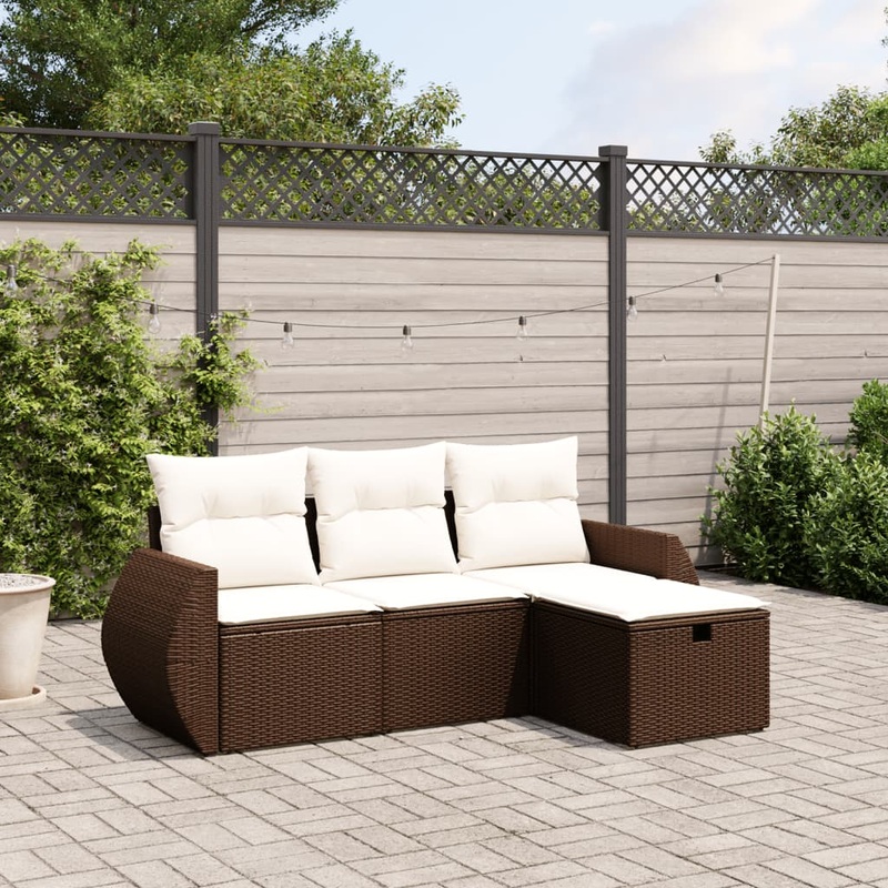Salon de jardin 4 pcs avec coussins marron rsine tresse