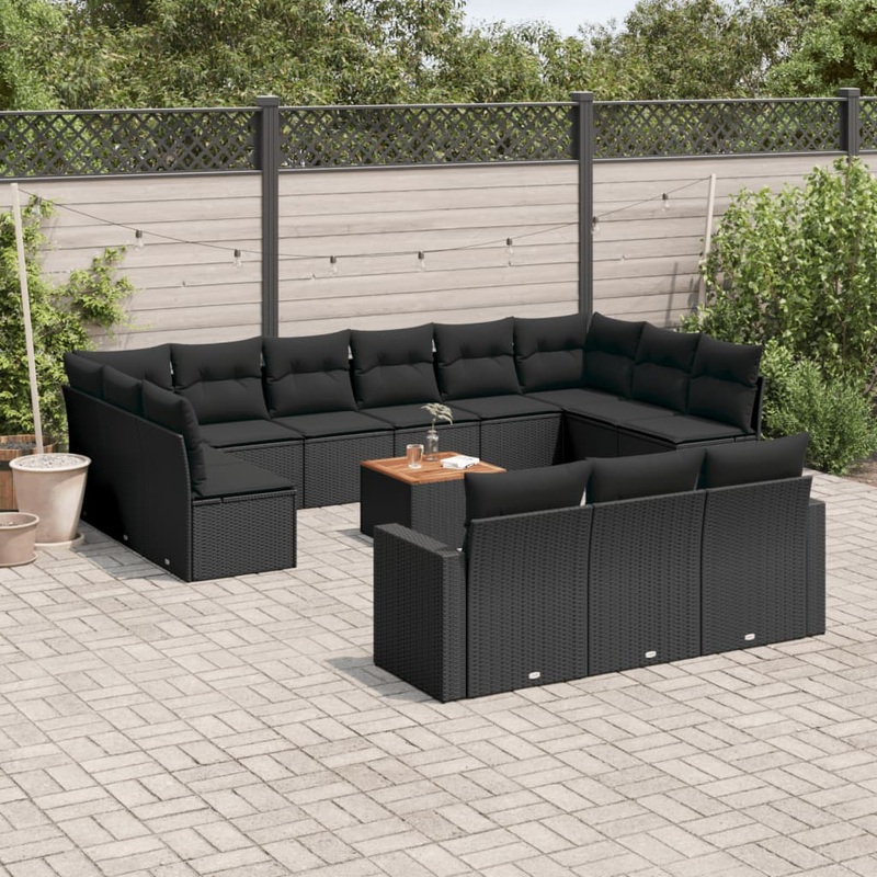 Salon de jardin avec coussins 14 pcs noir rsine tresse