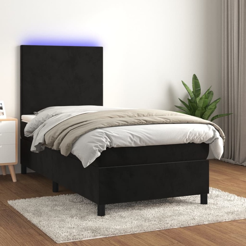 Sommier  lattes de lit et matelas LED Noir 100x200 cm Velours