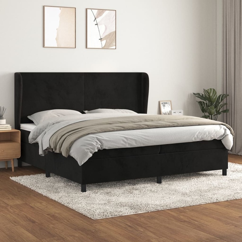 Sommier  lattes de lit et matelas Noir 200x200 cm Velours