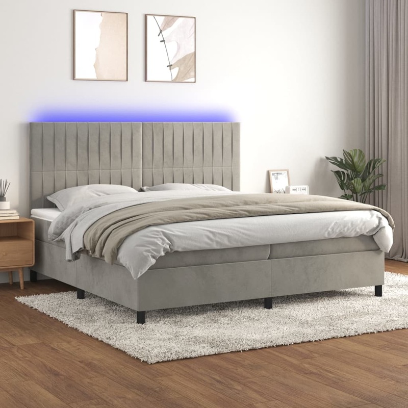 Sommier  lattes de lit matelas et LED Gris clair 200x200 cm