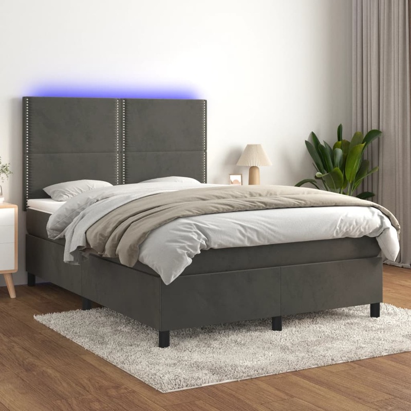 Sommier  lattes de lit matelas et LED Gris fonc 140x200 cm