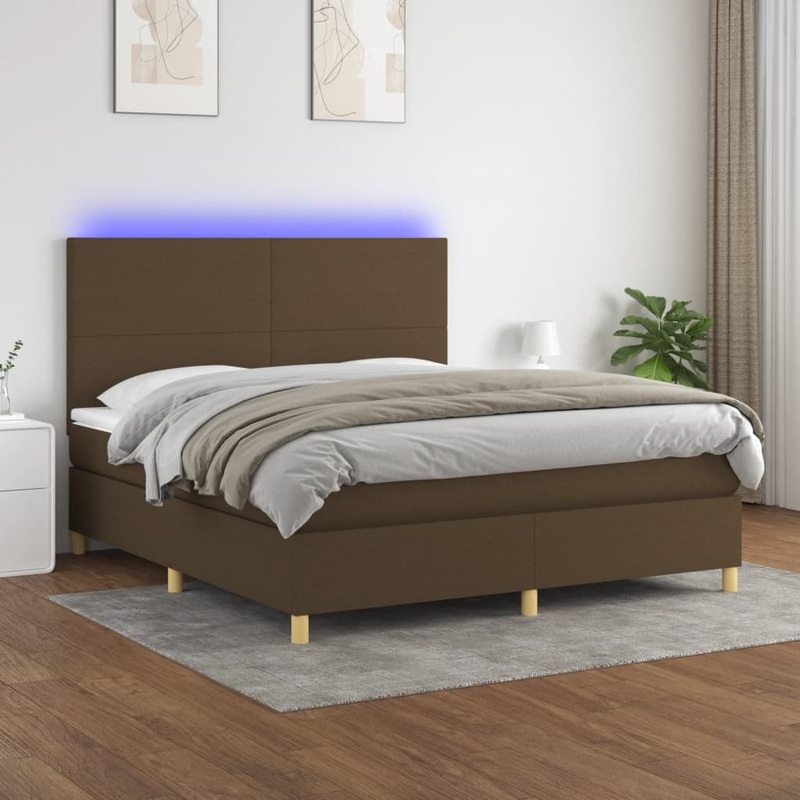 Sommier  lattes de lit matelas et LED Marron fonc 180x200 cm