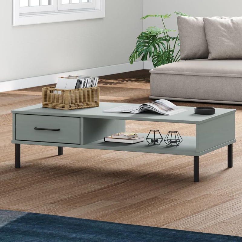 Table basse avec pieds en mtal Gris Bois pin massif OSLO