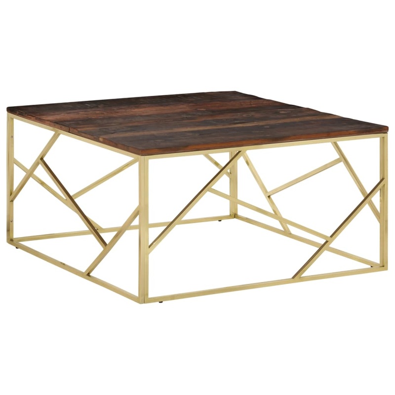 Table basse dor acier inoxydable et bois de mlze massif
