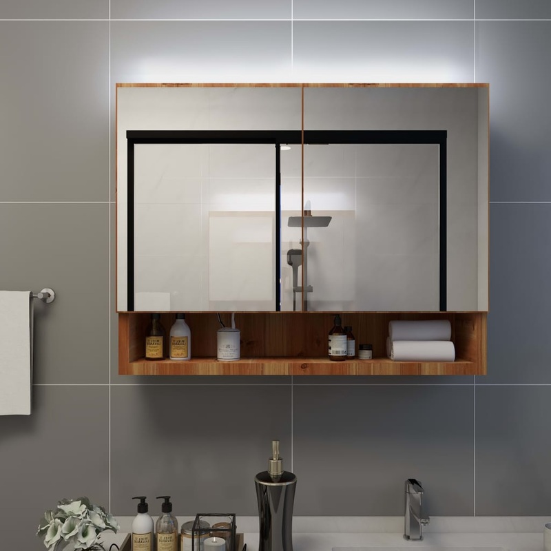 Armoire  miroir de salle de bain LED Chne 80x15x60 cm MDF