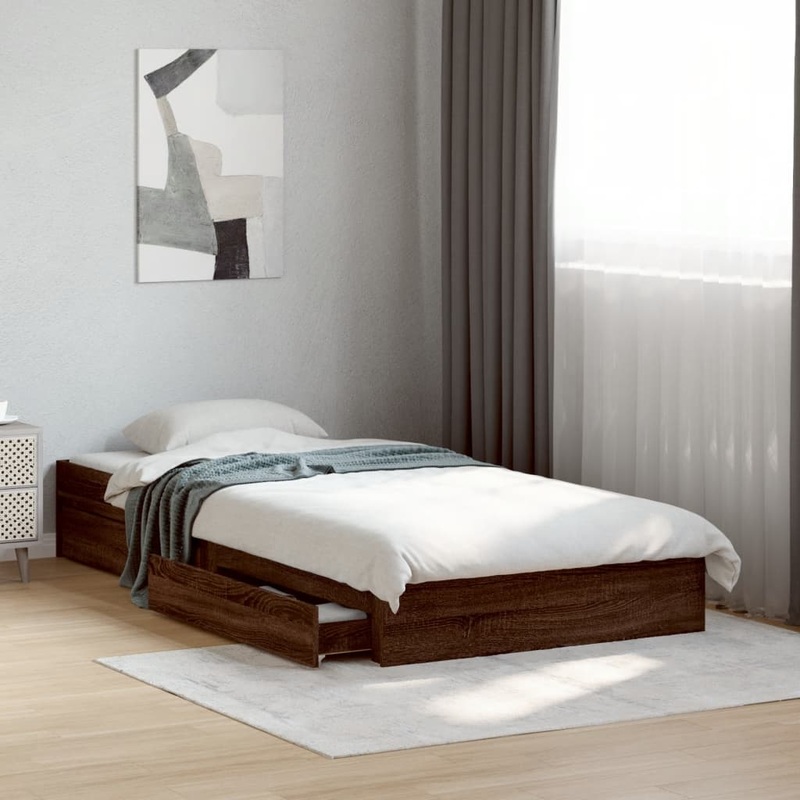 Cadre de lit avec tiroirs sans matelas chne marron 90x190 cm