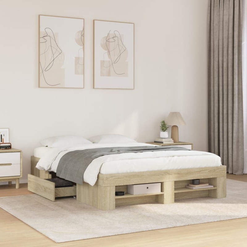 Cadre de lit sans matelas chne sonoma 140x190 cm
