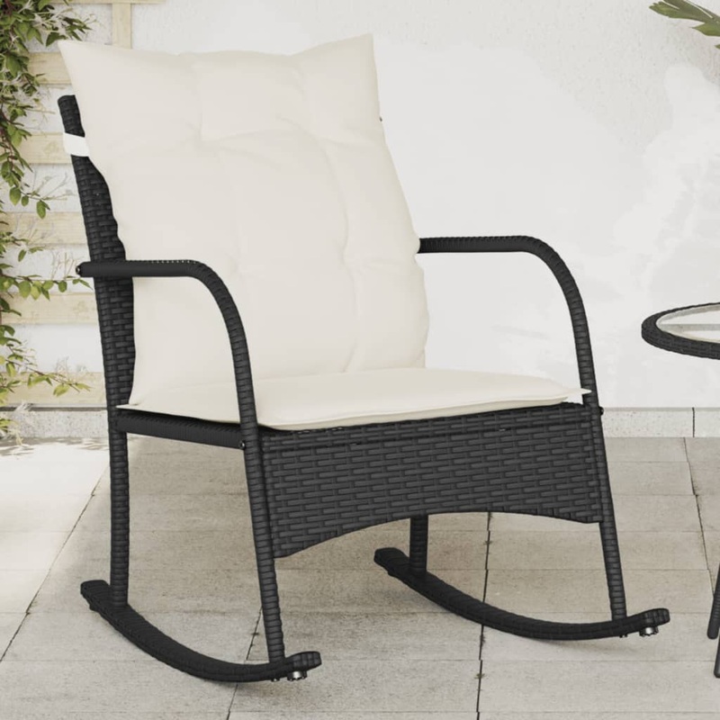 Chaise  bascule de jardin avec coussins noir rsine tresse