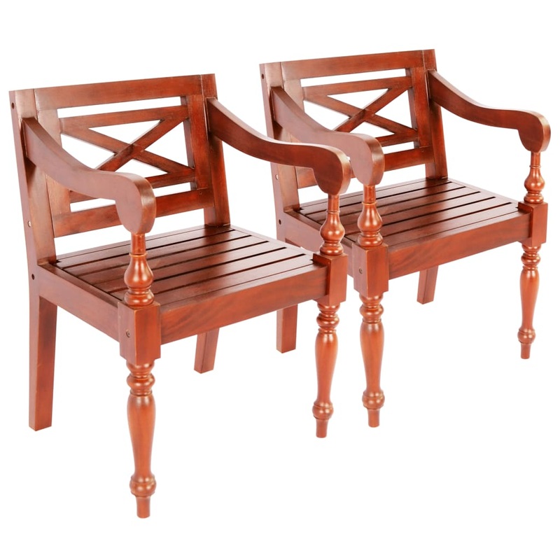 Chaises Batavia lot de 2 marron fonc bois d'acajou solide