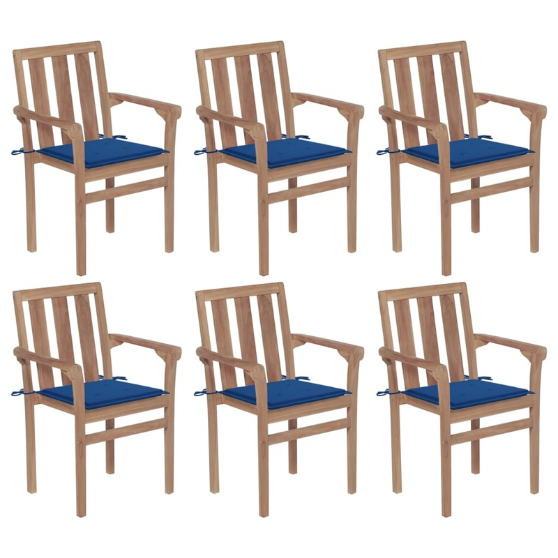 Chaises de jardin empilables avec coussins lot de 6 Teck solide