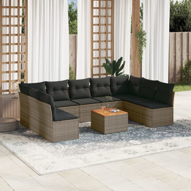 Salon de jardin avec coussins 10 pcs gris rsine tresse