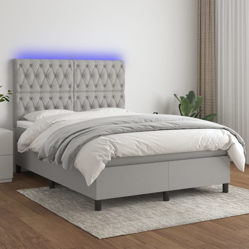 Sommier  lattes de lit et matelas et LED Gris clair 140x200 cm