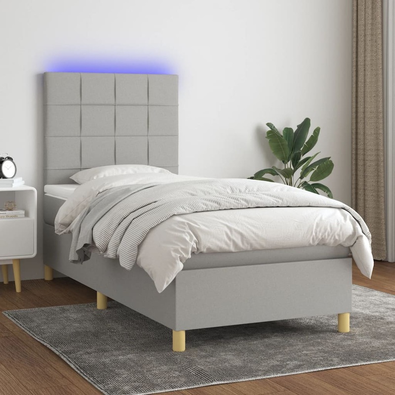 Sommier  lattes de lit matelas et LED Gris clair 100x200 cm