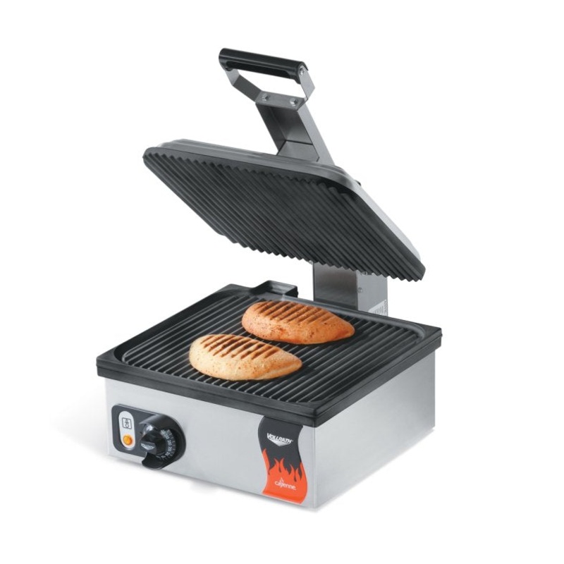 Vollrath Cayenne Sandwich Press, Single, Ribbed Nonstick Plates, 110V, FINAL SALE
