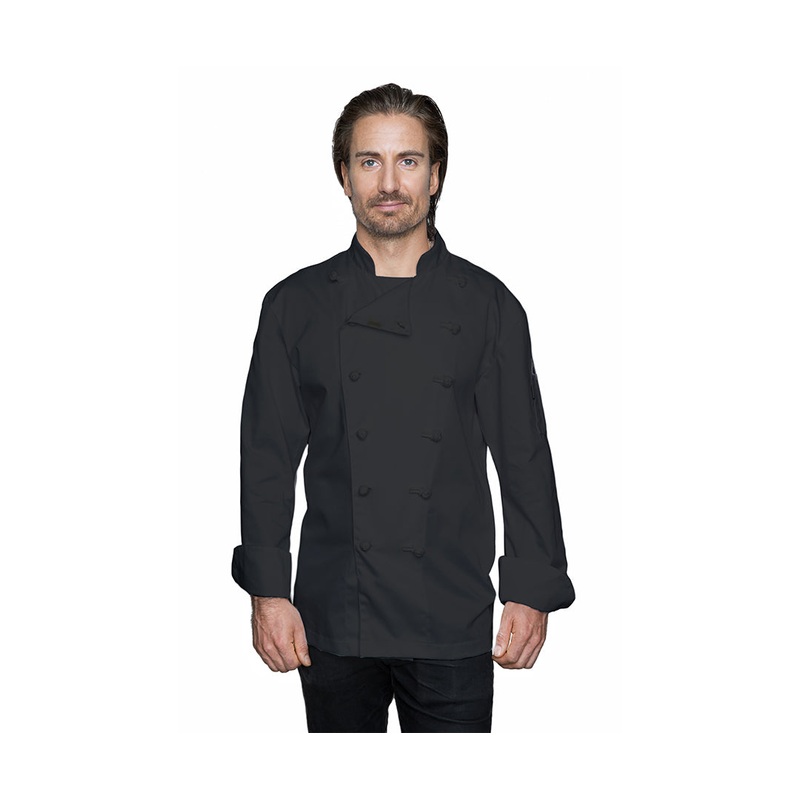 Blackwood European Style Chef Jacket, Long Sleeve, 2XLarge, Poly Cotton Twill, Black, FINAL SALE