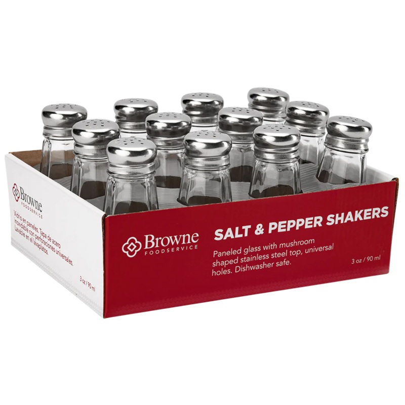 Browne Salt & Pepper Shaker, Glass/Stainless Steel (12-pack), FINAL SALE
