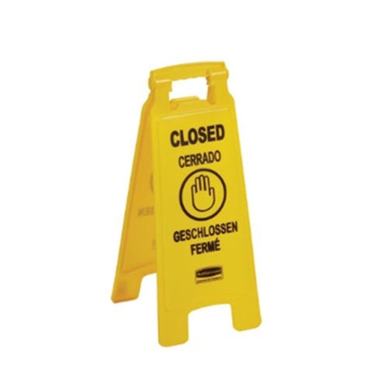 Rubbermaid Floor Sign, "Closed", 2-sided, Multilingual, FINAL SALE