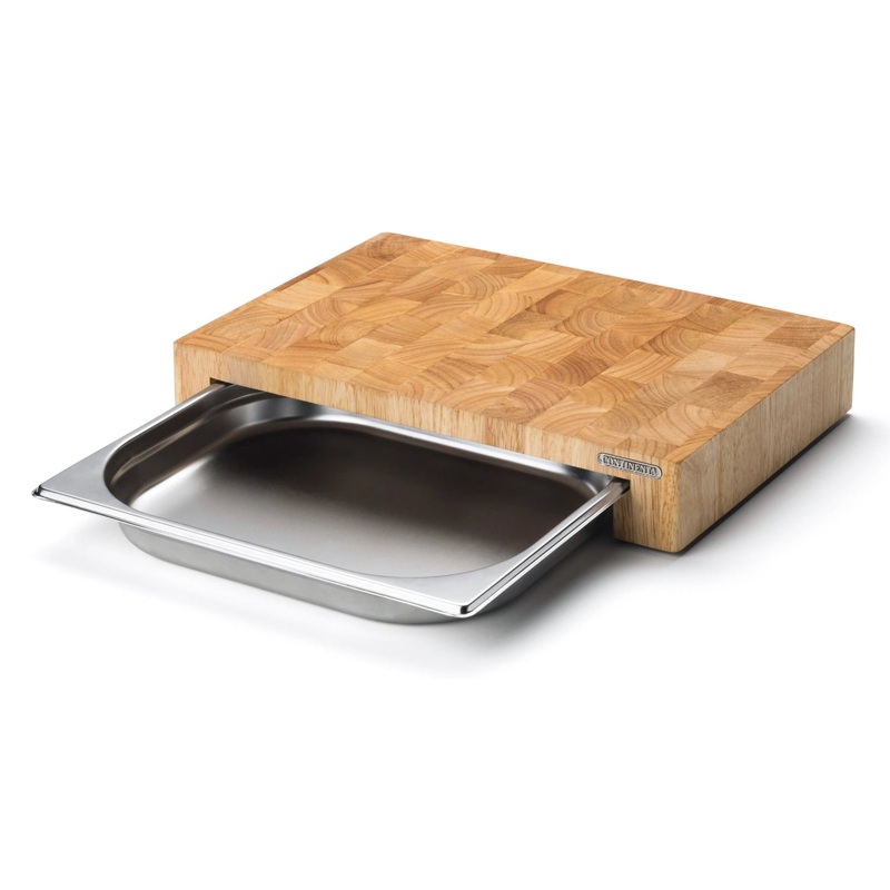 Continenta Schneidebrett Stirnholz mit Edelstahl Schublade, 39x27x6 cm 4026