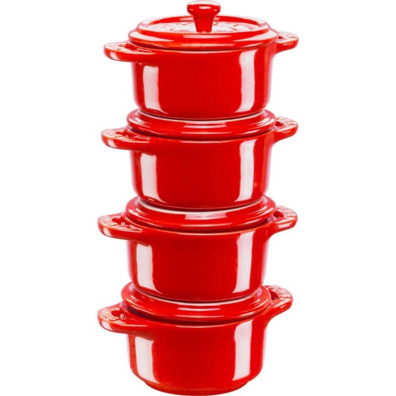 Staub 4er Set Keramik Mini Cocotte rund kirschrot 0.2l D10 cm 40508-158-0