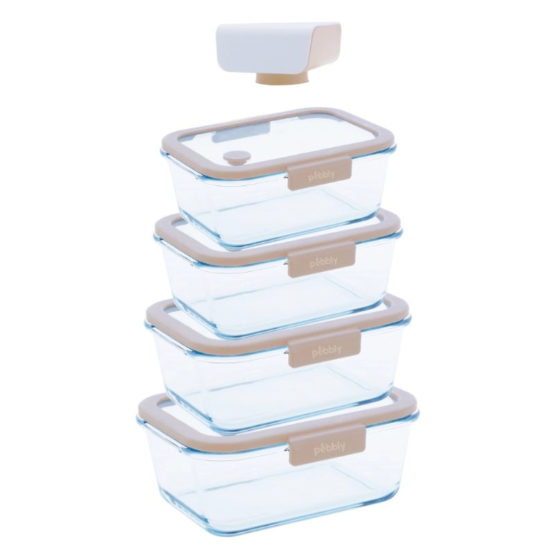 Pebbly Vakuumbeutel 5er Set Pebbly aus Glas inkl. Vakuumpump 025.001.013