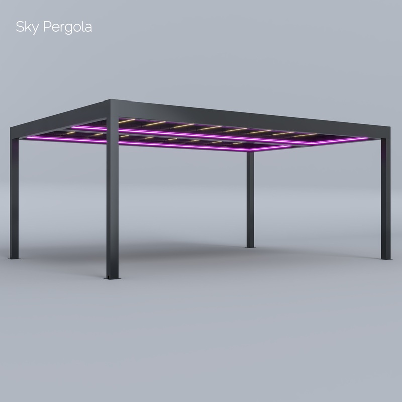 Spa Solutions Sky Pergola SkyGrand Master Aluminium Pergola LED 5m x 7m motorisiert Wandmontage 5m
