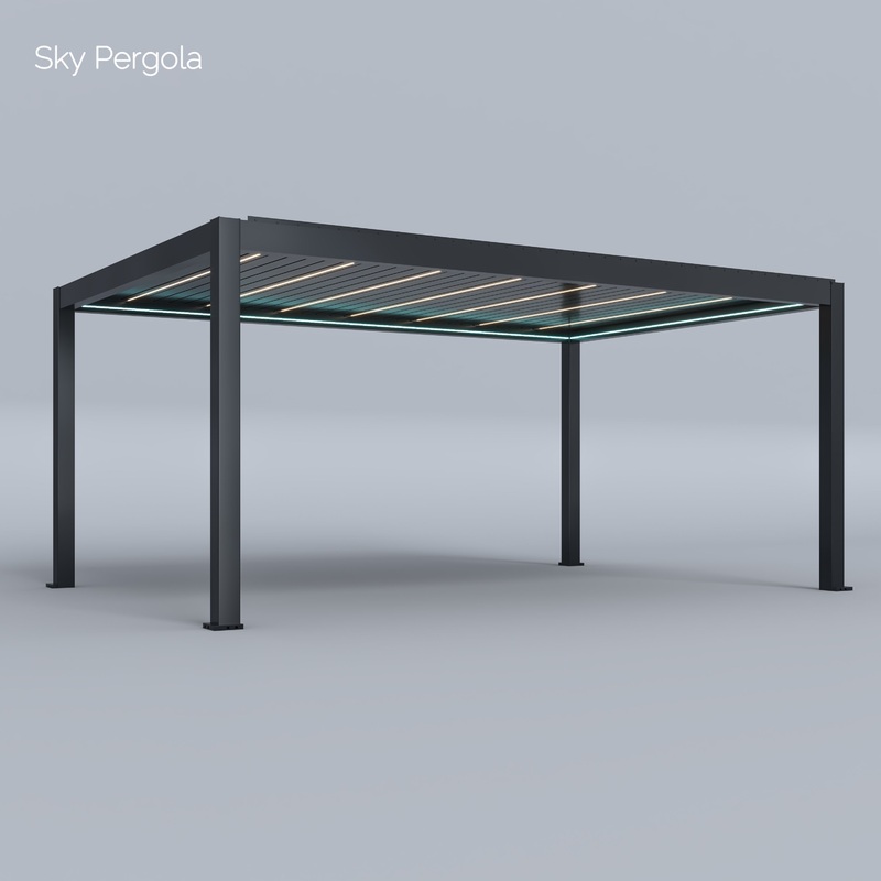 Spa Solutions Sky Pergola SkyMax Ultra Aluminium Pergola LED 4m x 6m motorisiert Wandmontage 4m