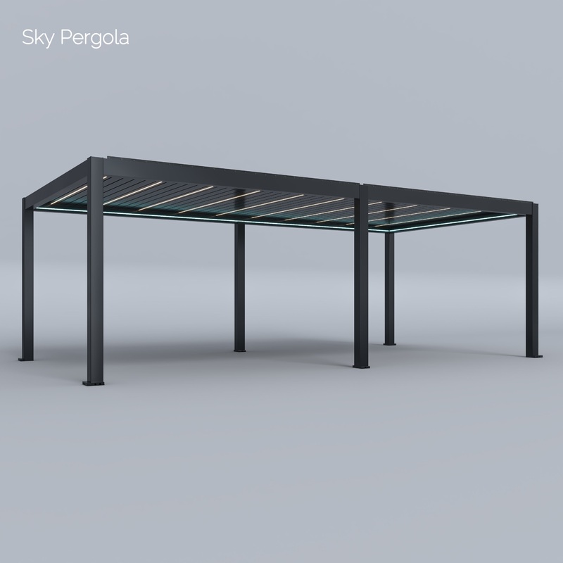 Spa Solutions Sky Pergola SkyMax Ultra Aluminium Pergola LED 4m x 8m motorisiert Wandmontage 8m