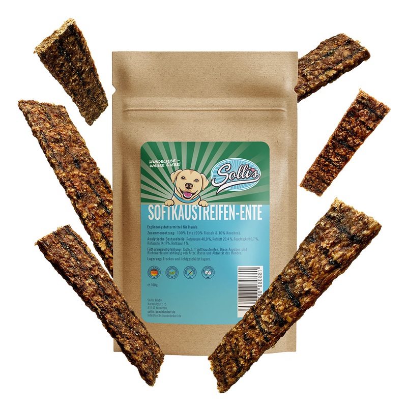 Sollis Hund Futter Solli`s Snack Hund Soft-Kaustreifen Ente 100g