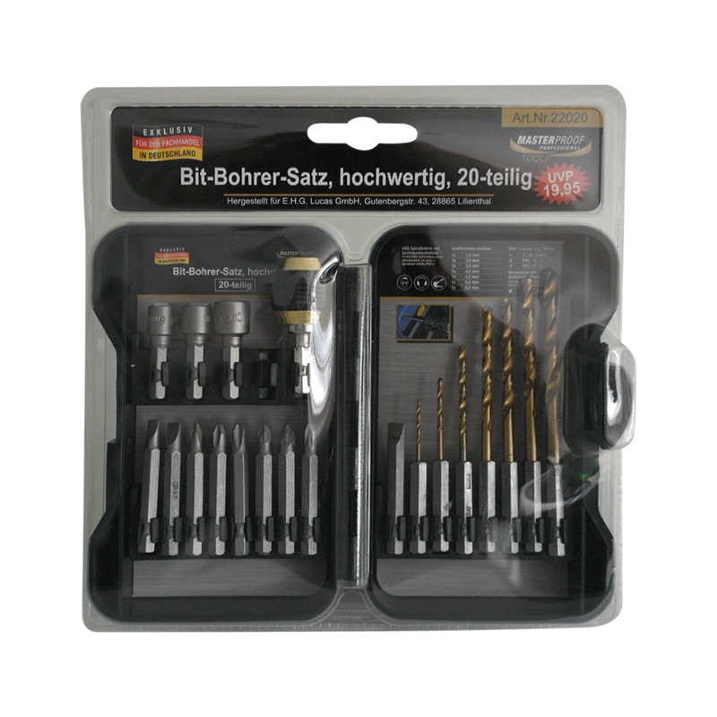 Masterproof Zubehr Baubedarf Bit-Bohrer-Satz hochwertig 20-teilig