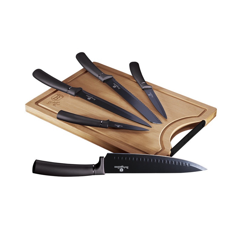 Berlinger Haus Kchenbedarf Haus 6-teiliges Messerset mit Bambus Schneidebrett Metallic Line Carbon Pro Edition
