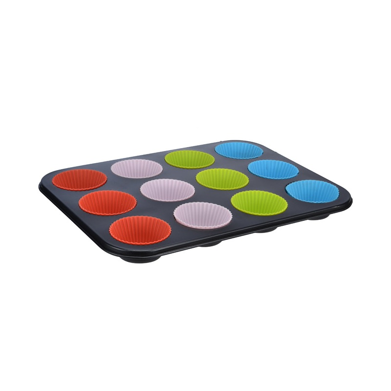 FS-STAR Kchenbedarf FS-Star Muffin-Backform mit Silikonfrmchen fr 12 Muffins