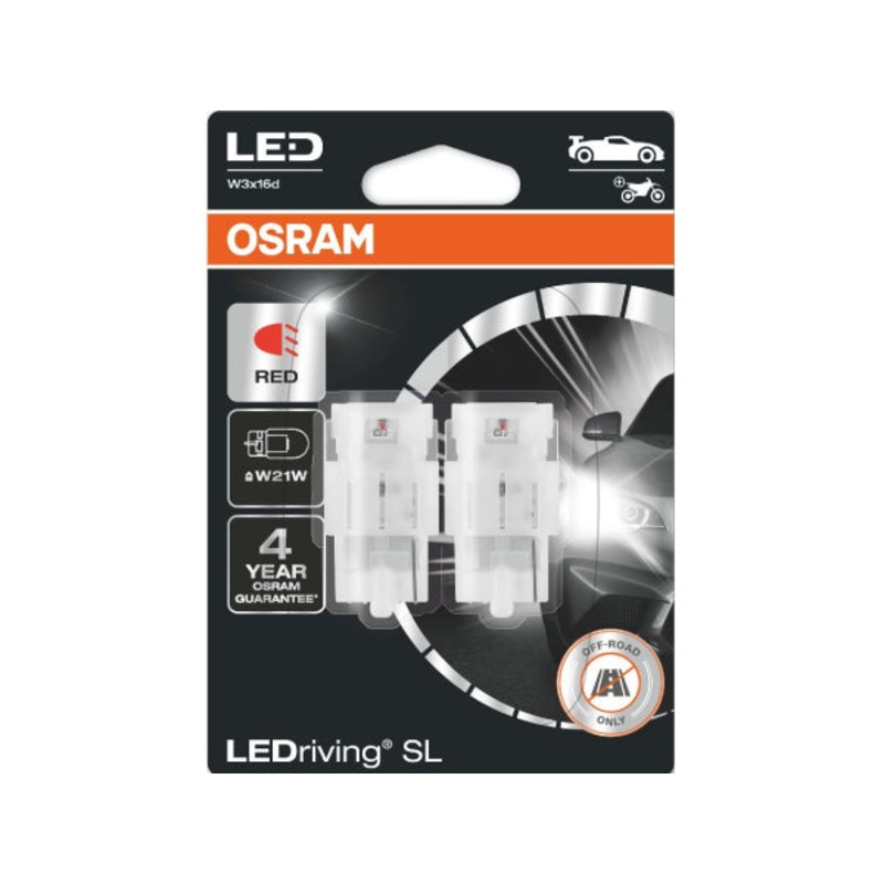 OSRAM Ersatzlampe LEDriving SL Red 12V W21W Doppelblister