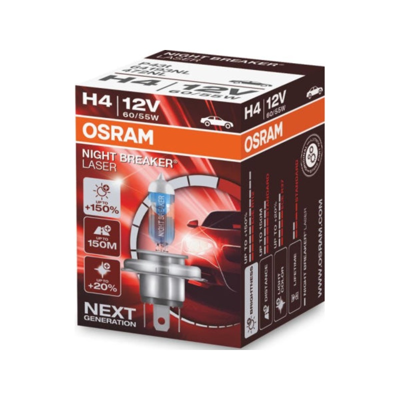 OSRAM Ersatzlampe Night Breaker Laser H4 12V 60/55W P43t