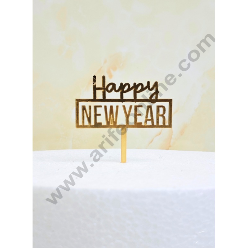 CAKE DECOR  3 inch Acrylic Stylish Happy New Year Cutout Cake Topper Cake Decoration | 10 piece pack (SBMT - 6034)